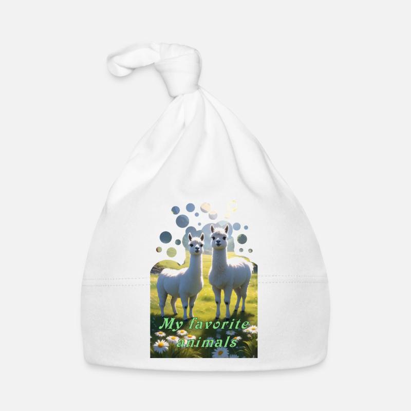 Two fluffy llamas alpacas in the meadow Organic Baby Cap