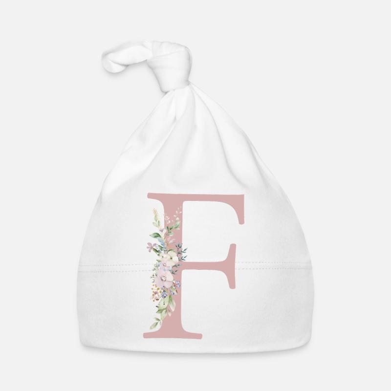 F Monogram, Floral, Customizable Organic Baby Cap