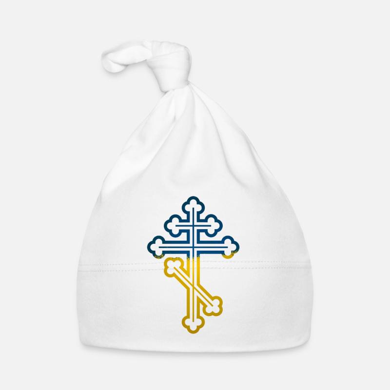 Croix orthodoxe ukrainienne - Bonnet bio Bébé - blanc