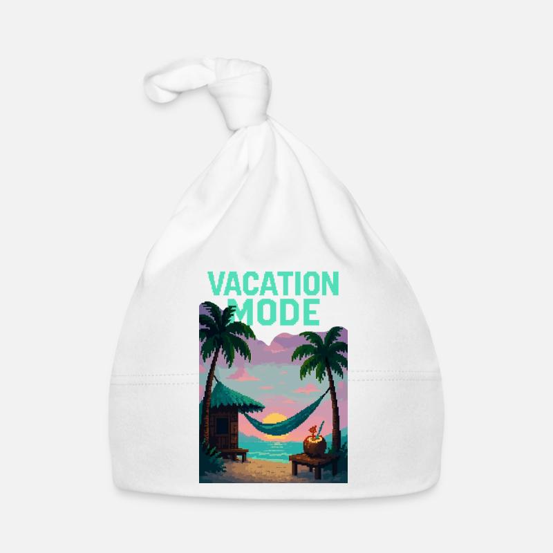 Mode vacances - Chemise de plage Pixel avec une sensation de vacances - Bonnet bio Bébé - blanc