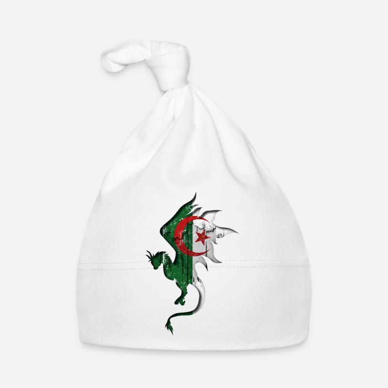 Drapeau de l’Algérie - Algérie - Silhouette de dragon - Bonnet bio Bébé - blanc