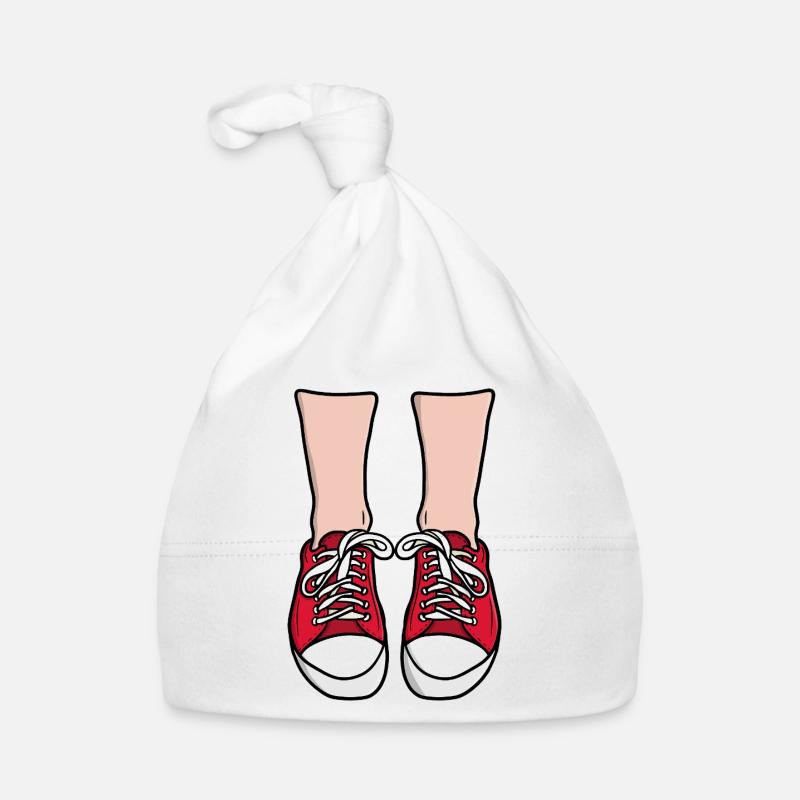 Illustration de pieds de baskets rouges Bonnet bio Bébé