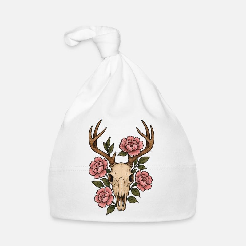 Peony Skull Deer Emblem Organic Baby Cap