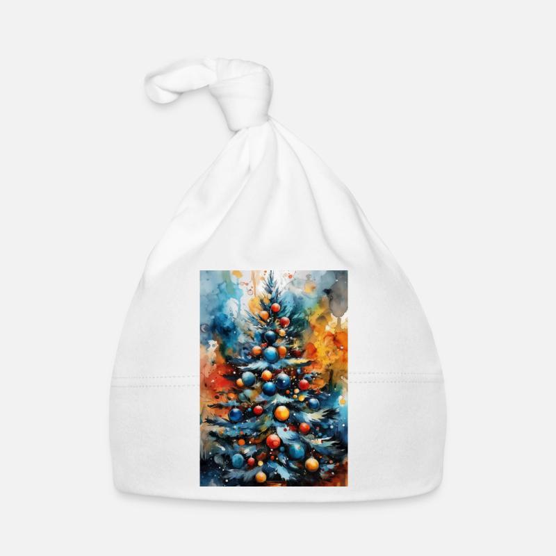 Lebendiger Aquarell-Weihnachtsbaum Baby Bio-Mütze