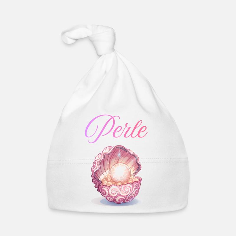 Perle dans la Coquille de Rose - Bonnet bio Bébé - blanc