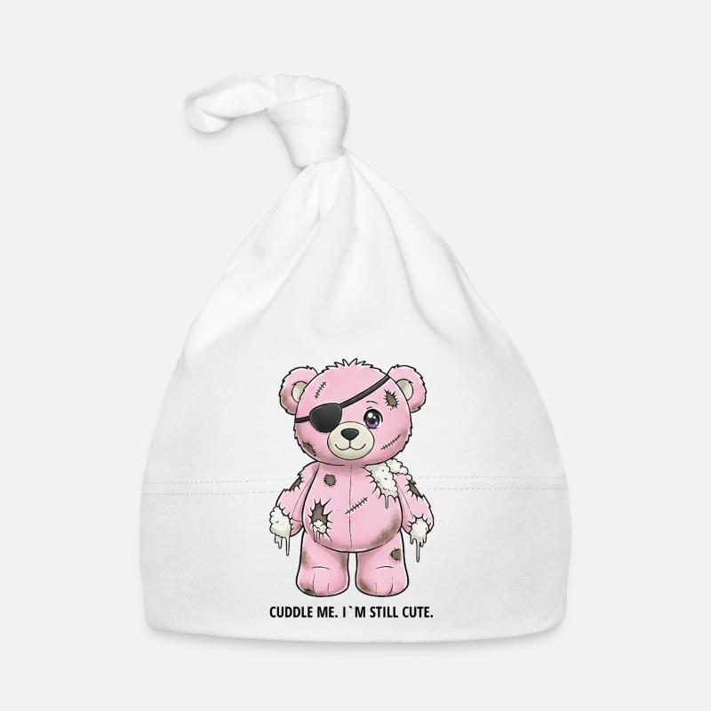 Patchwork Pinker Teddybär mit Augenklappe Baby Bio-Mütze