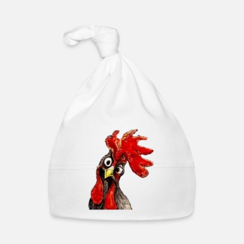 Coq fou / Gockel - Bonnet bio Bébé - blanc