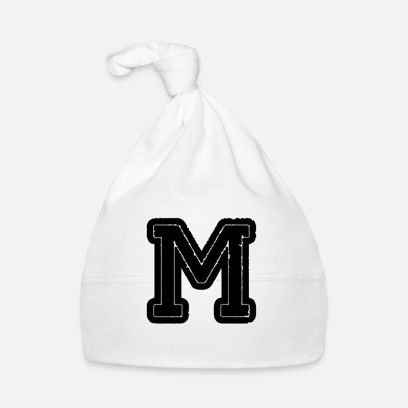 letter M - Organic Baby Cap - white
