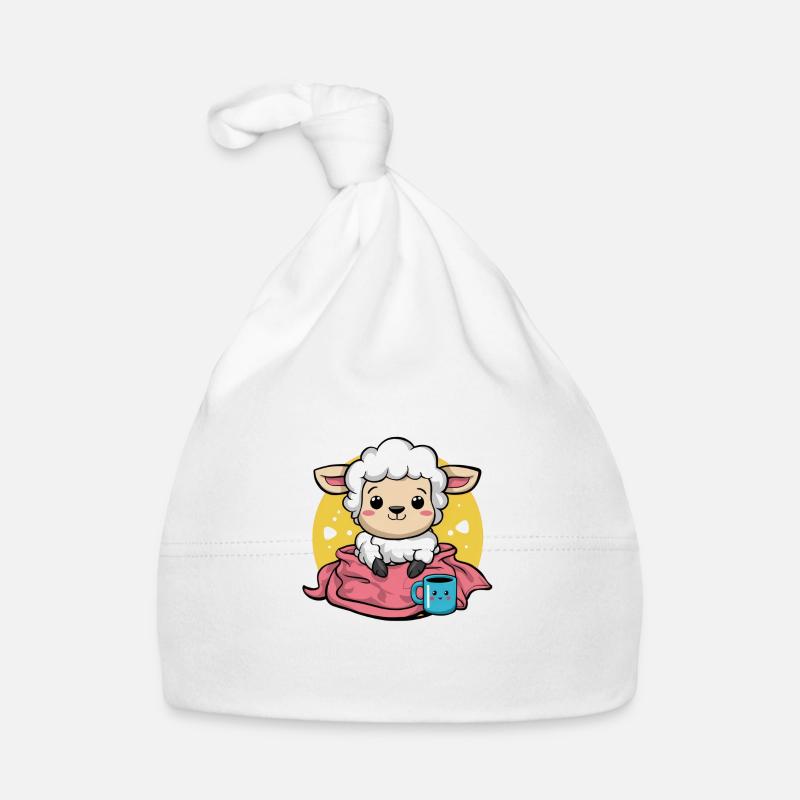 Kawaii sheep with cup and blanket Organic Baby Cap