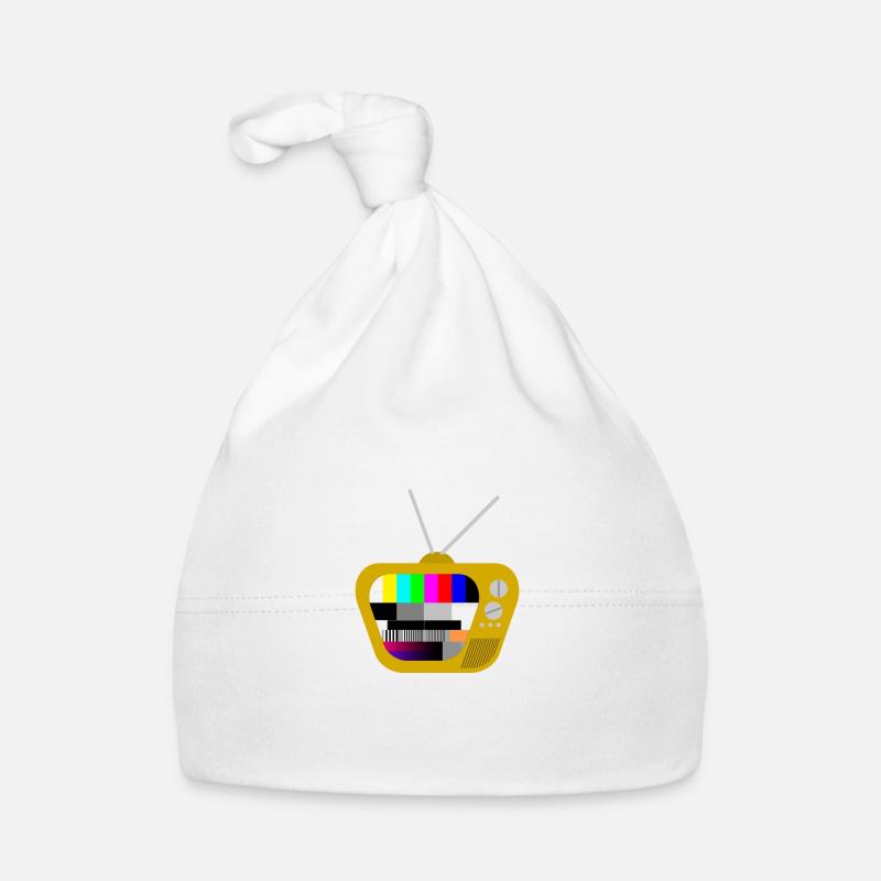 Vieux téléviseur avec motif de test (marron) - Bonnet bio Bébé - blanc