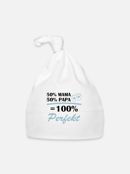 50 mama 50 papa 100 perfekt - Baby Bio-Mütze - Weiß - Vorne