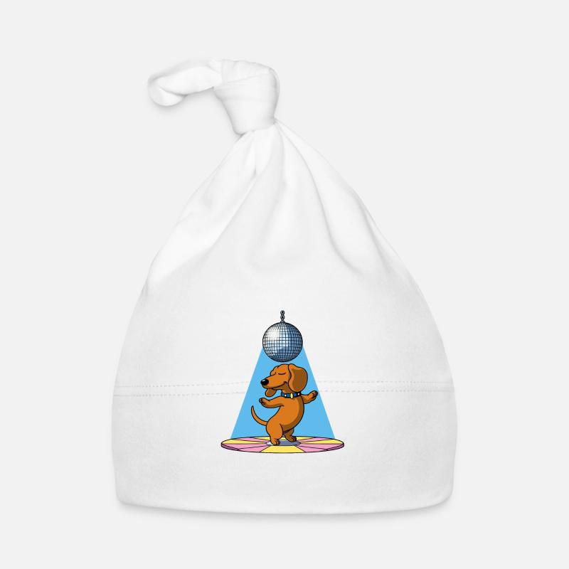 chien teckel boule disco danse danse dans une soirée disco Bonnet bio Bébé