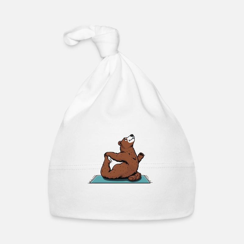 Ours de yoga - Bonnet bio Bébé - blanc
