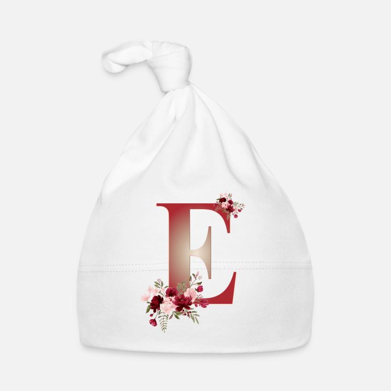 Buchstabe E mit Blumen - Baby Bio-Mütze - Weiß