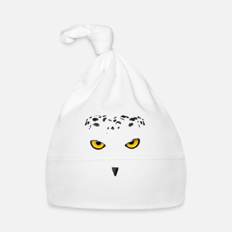 Silhouette Weiße Eule - Schneeeule - Baby Bio-Mütze - Weiß