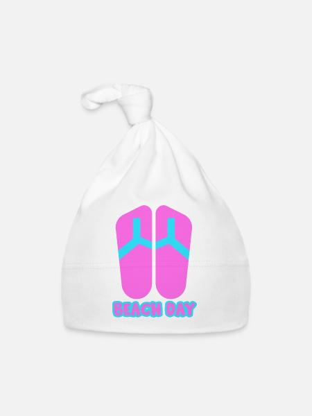 Beach Day Flip Flop in rosa/blau - Baby Bio-Mütze - Weiß - Vorne