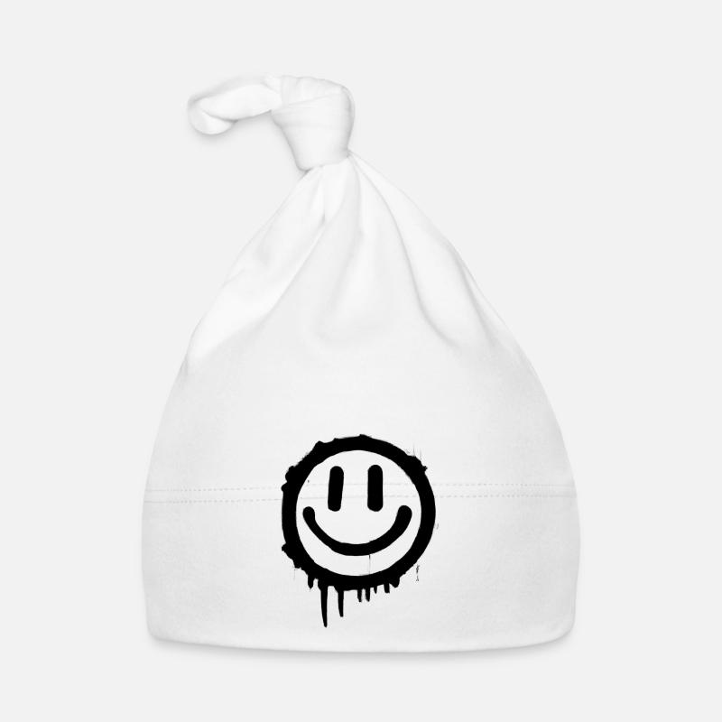 Black Smiley - Baby Bio-Mütze - Weiß
