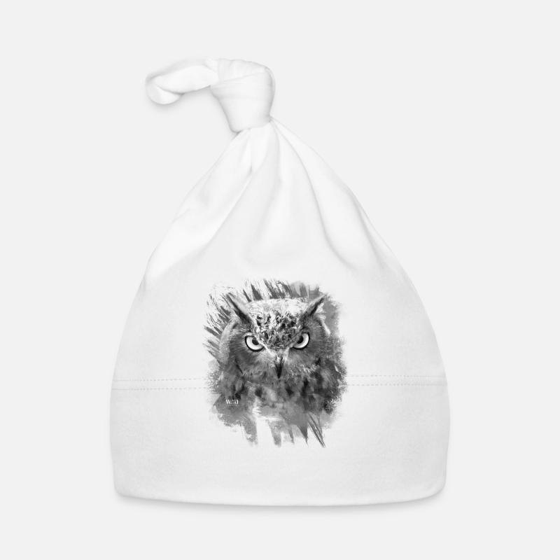 Noir de hibou blanc - Bonnet bio Bébé - blanc