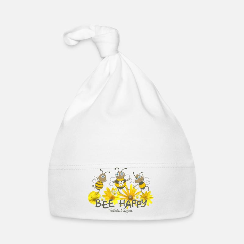 Abeille heureuse - Bonnet bio Bébé - blanc