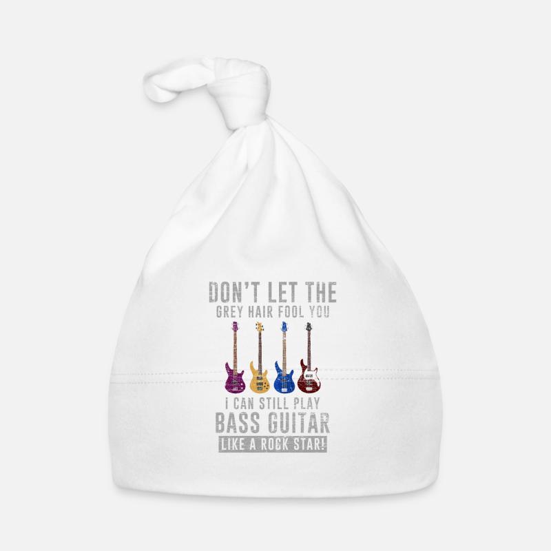 Instruments de musique basse bassiste cheveux gris - Bonnet bio Bébé - blanc