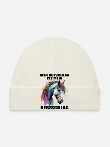 Pferde Herzschlag Reiten Hufe Hufeisen Herz Pony - Baby Bio-Mütze - Weiß - Vorne