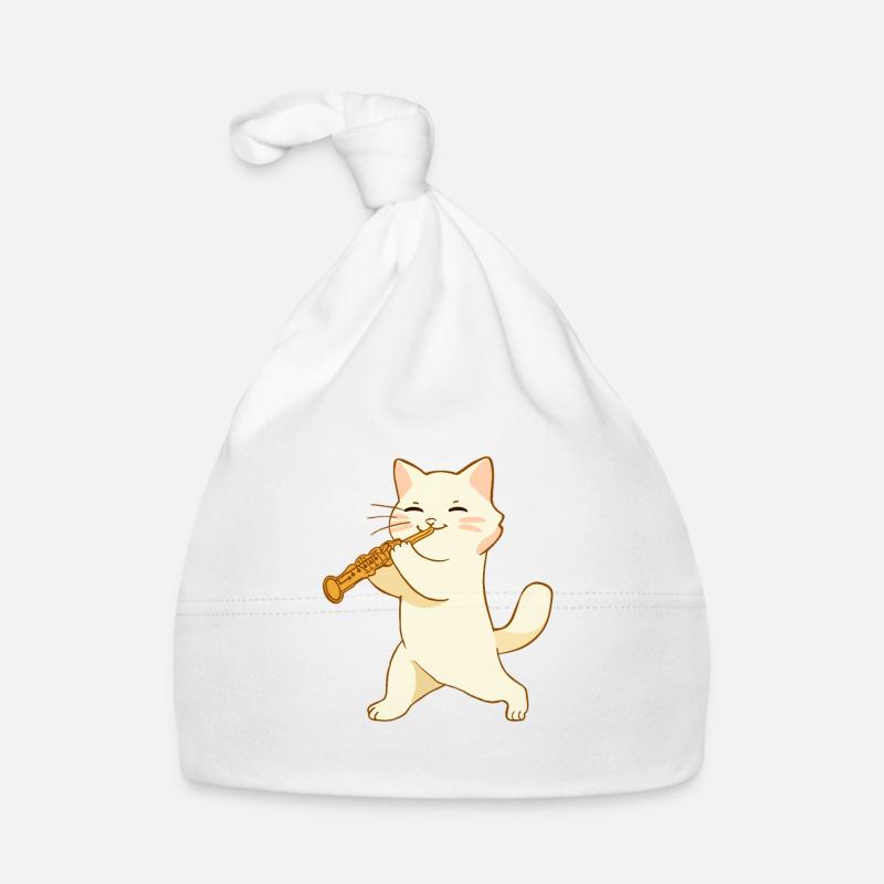 Katze spielt Oboe Baby Bio-Mütze