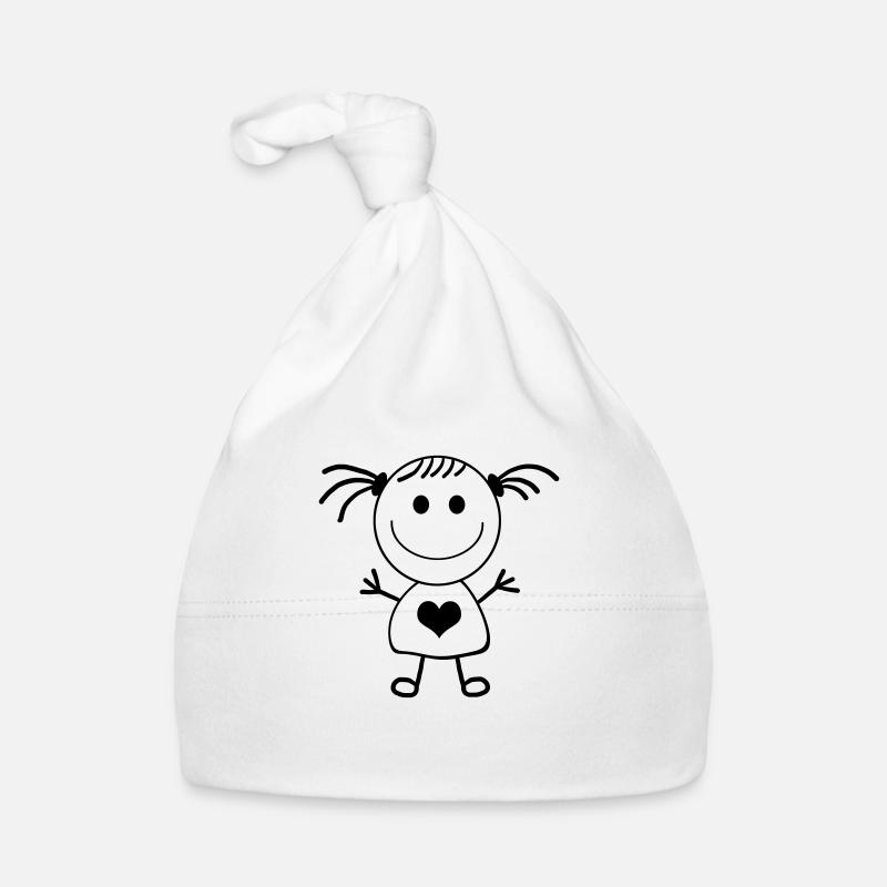 Mädchen Strichmännchen - Baby Bio-Mütze - Weiß