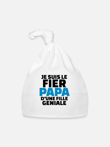le fier papa d'une fille géniale - Bonnet bio Bébé - blanc - Devant