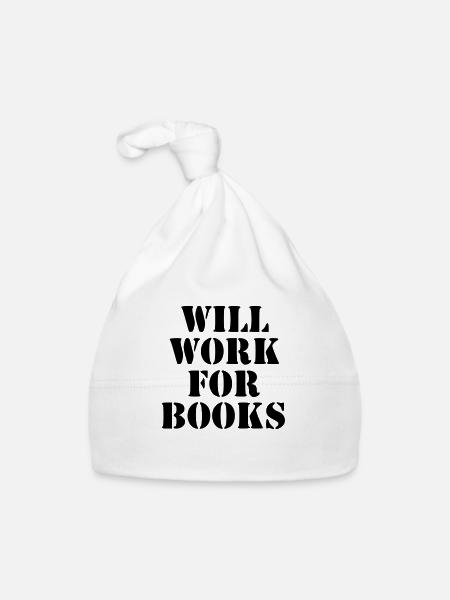 will work for books - Baby Bio-Mütze - Weiß - Vorne