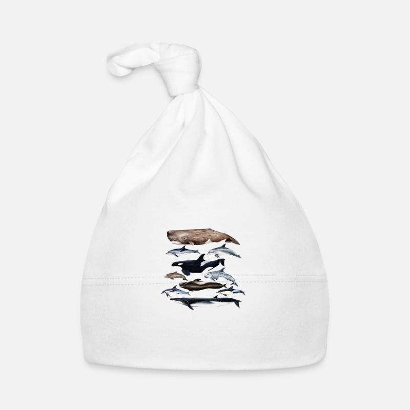 Cétacés Cétacés baleines et Delfines - Cétacés - Bonnet bio Bébé - blanc