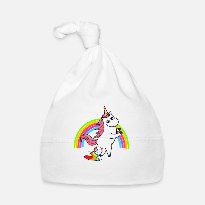 Kackendes Einhorn Regenbogen Baby Bio-Mütze