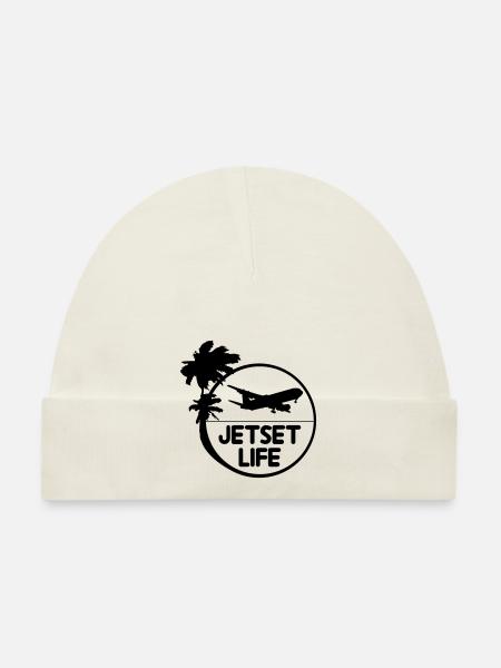 island palm sea sun jetset stamp circle round - Organic Baby Cap - white - Front