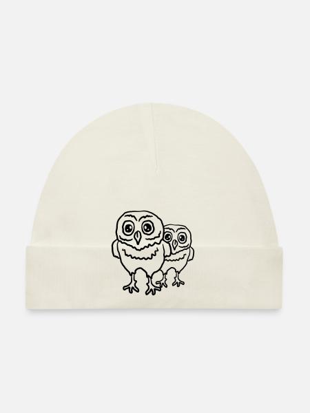 Deux petits hiboux mignons quelques Mamakind - Bonnet bio Bébé - blanc - Devant