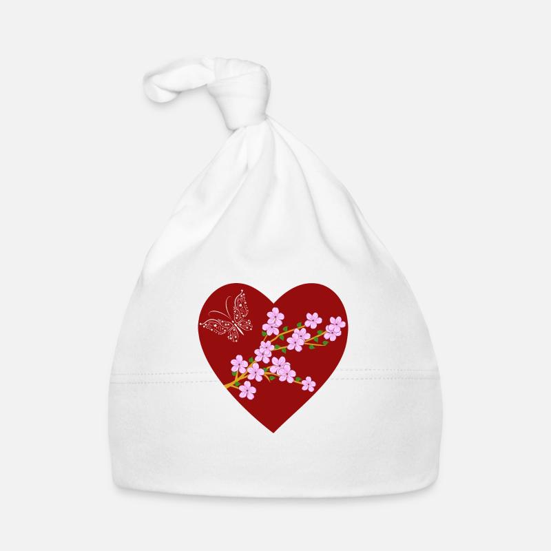 Papillon fleur de cerisier - Bonnet bio Bébé - blanc