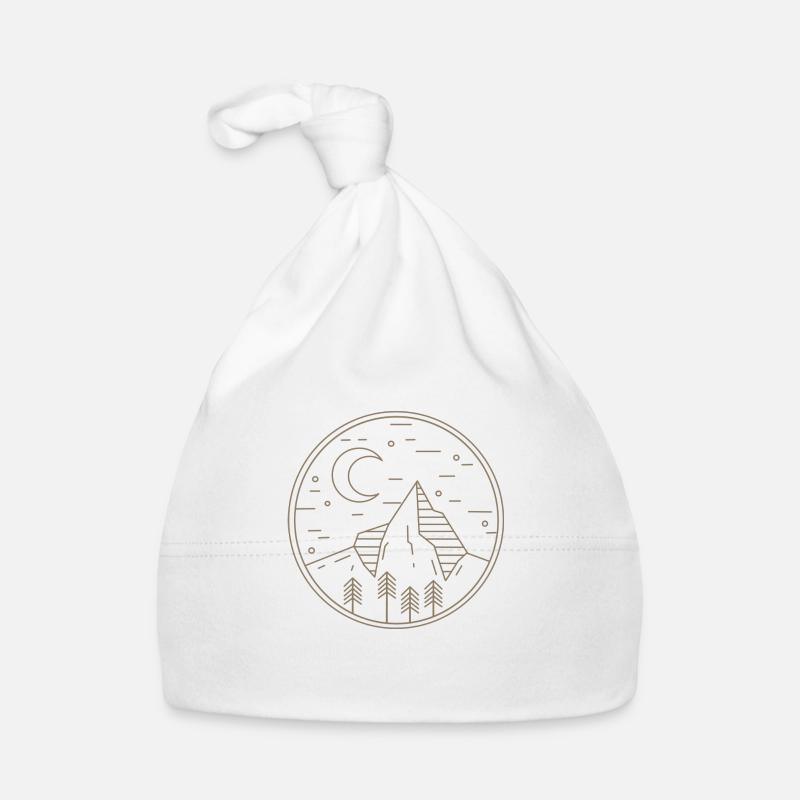 Lineart Montagne nuit foret - Bonnet bio Bébé - blanc