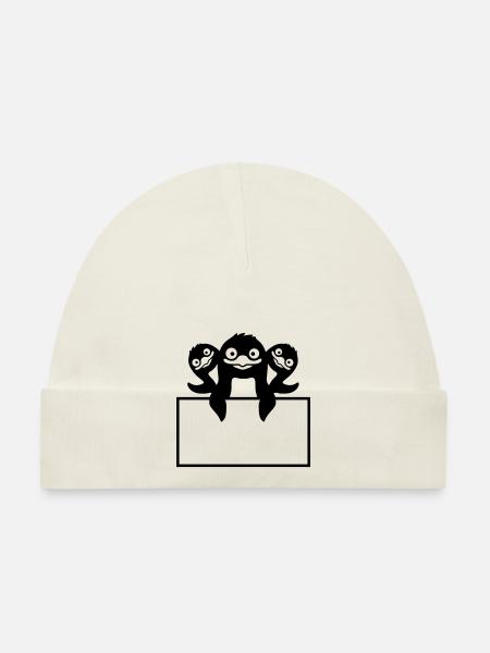 Text box 3 Penguins Shield - Organic Baby Cap - white - Front