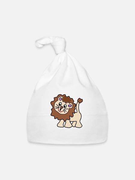 Cute funny brown lion - Organic Baby Cap - white - Front