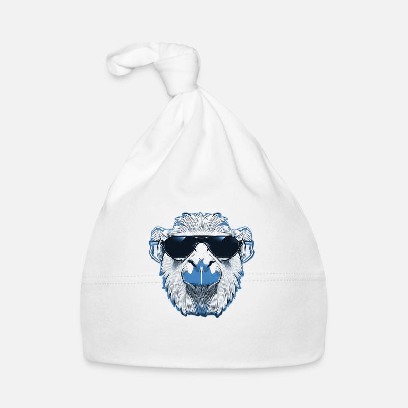 Lama cool avec des lunettes de soleil bleu - Bonnet bio Bébé - blanc