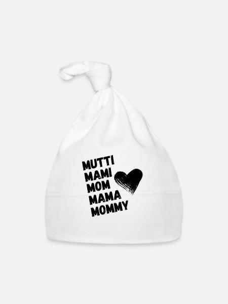 Mama Mutti Mom / Muttertag / Geburtstagsgeschenk - Baby Bio-Mütze - Weiß - Vorne