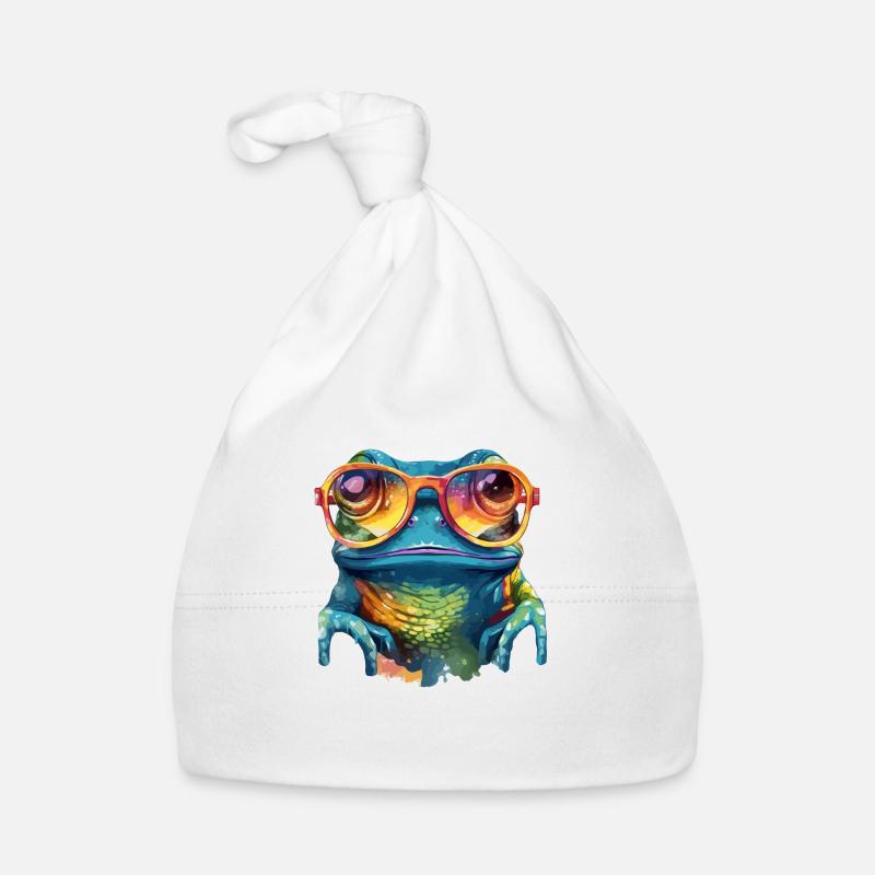 Kik la grenouille à lunettes - Bonnet bio Bébé - blanc