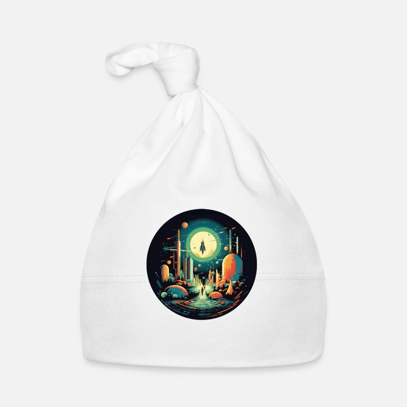 Lancement de fusée dans un style de dessin animé rétro - Bonnet bio Bébé - blanc