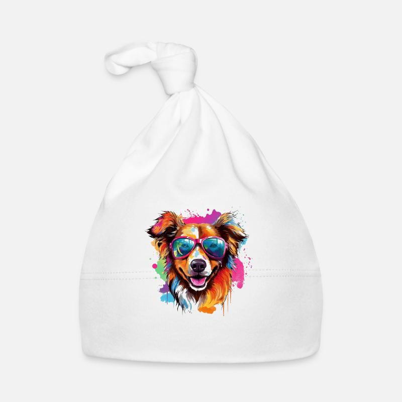 Cooler Hund mit Brille in bunten Farben. Hunde Baby Bio-Mütze