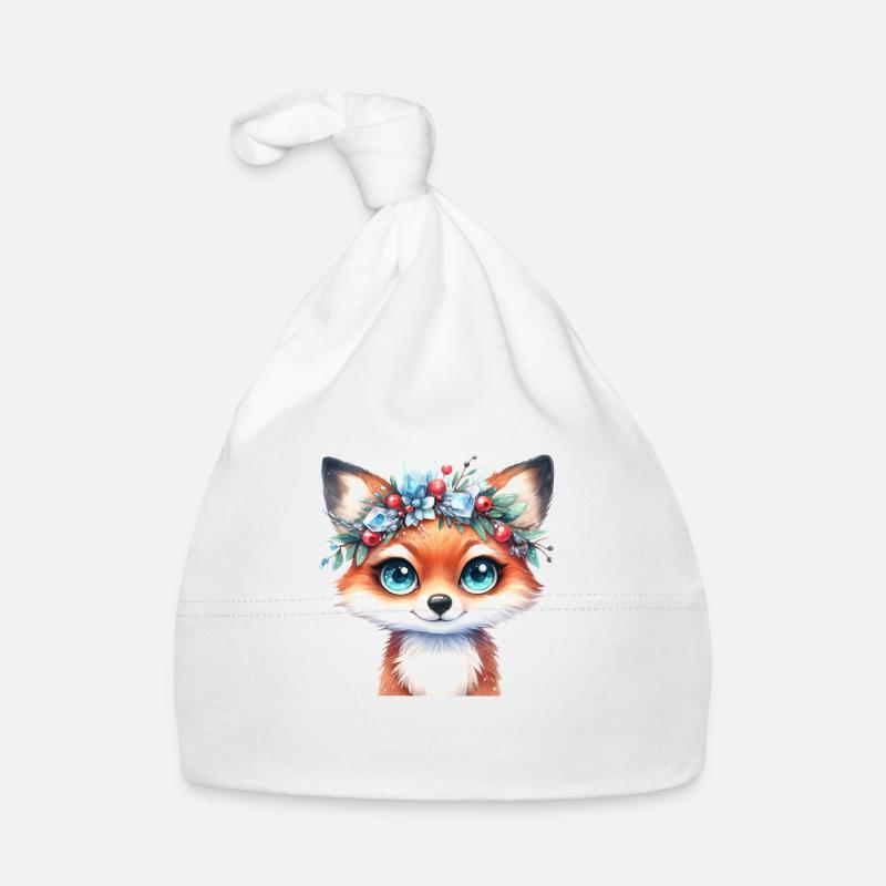 Winter Fuchs mit Eiskristallkrone Baby Bio-Mütze