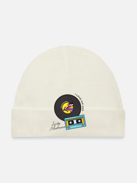 I love Hip Hop T (Lucky Mushroom) - Baby Bio-Mütze - Weiß - Vorne