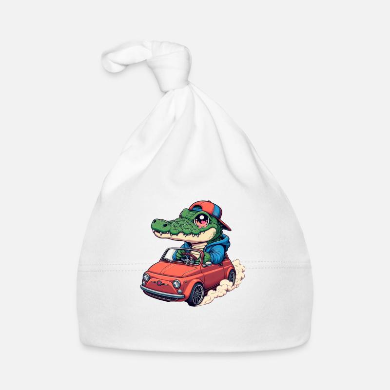 Crocodile voiture - Bonnet bio Bébé - blanc