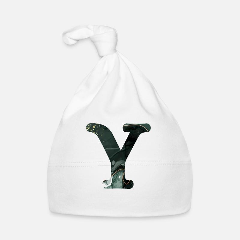 Green marbled letter y Organic Baby Cap