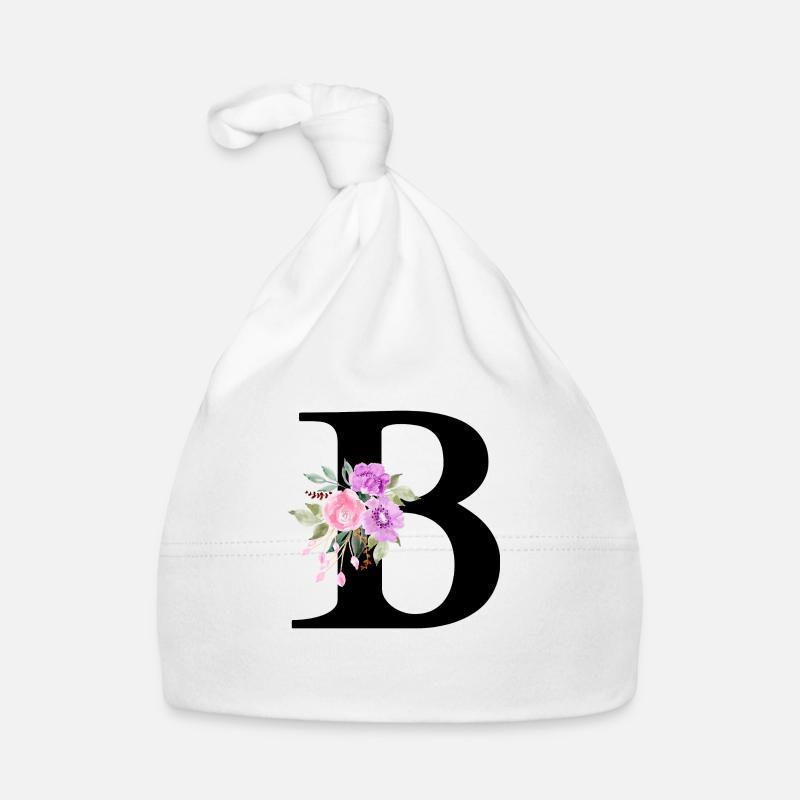 Lila Blumenbuchstabe b Baby Bio-Mütze