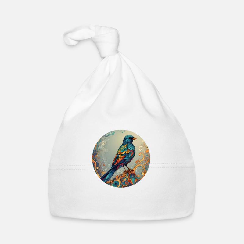 Lot rond d’oiseau - Bonnet bio Bébé - blanc