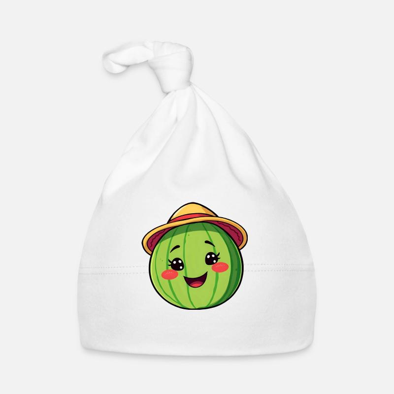 Smiling Watermelon with Sun Hat - Quirky Comic Art Organic Baby Cap