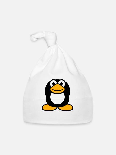 Penguin hear nothing, numb hands cover ears - Organic Baby Cap - white - Front